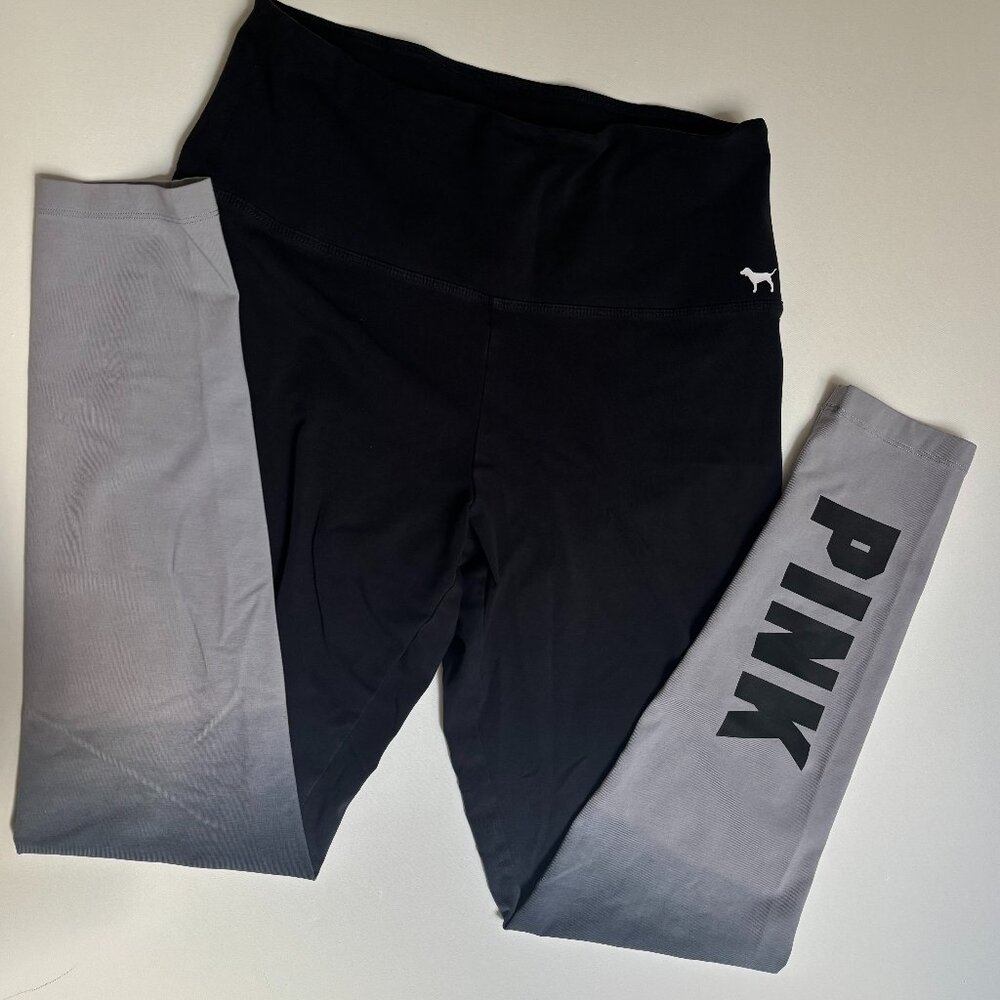 PINK Victoria’s Secret Black & Gray Ombre Leggings – Logo Detail – Size M